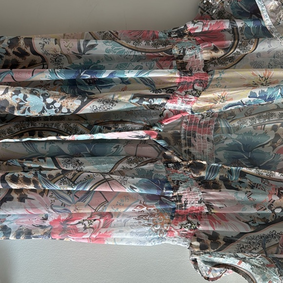 Spring floral duster, tie front, short sleeved, ruffle trim - Picture 4 of 8